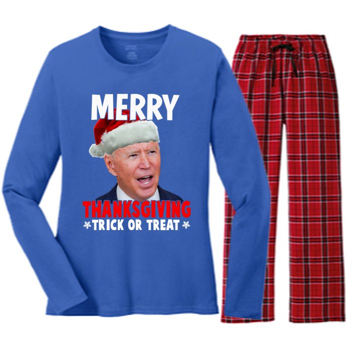 Santa Joe Biden Merry Thanksgiving Christmas Ugly Sweater Gift Women's Long Sleeve Flannel Pajama Set 