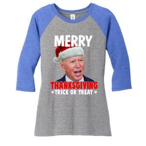 Santa Joe Biden Merry Thanksgiving Christmas Ugly Sweater Gift Women's Tri-Blend 3/4-Sleeve Raglan Shirt