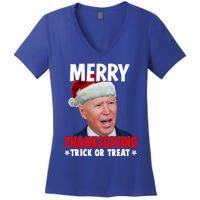 Santa Joe Biden Merry Thanksgiving Christmas Ugly Sweater Gift Women's V-Neck T-Shirt