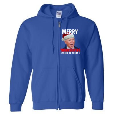 Santa Joe Biden Merry Thanksgiving Christmas Ugly Sweater Gift Full Zip Hoodie