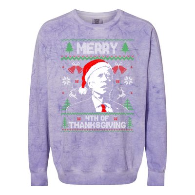 Santa Joe Biden Merry Thanksgiving Ugly Christmas Sweater Gift Colorblast Crewneck Sweatshirt