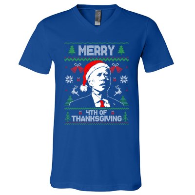 Santa Joe Biden Merry Thanksgiving Ugly Christmas Sweater Gift V-Neck T-Shirt