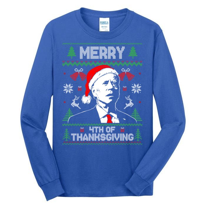 Santa Joe Biden Merry Thanksgiving Ugly Christmas Sweater Gift Tall Long Sleeve T-Shirt