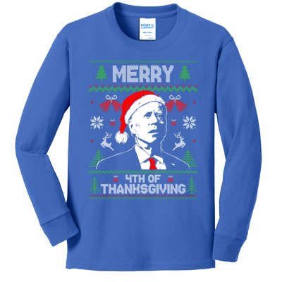 Santa Joe Biden Merry Thanksgiving Ugly Christmas Sweater Gift Kids Long Sleeve Shirt