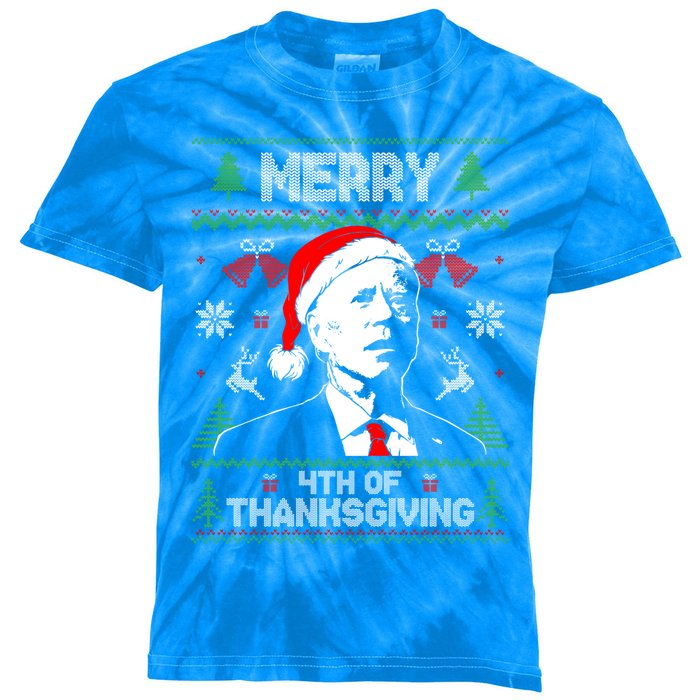 Santa Joe Biden Merry Thanksgiving Ugly Christmas Sweater Gift Kids Tie-Dye T-Shirt