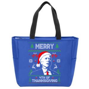 Santa Joe Biden Merry Thanksgiving Ugly Christmas Sweater Gift Zip Tote Bag