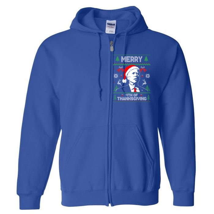 Santa Joe Biden Merry Thanksgiving Ugly Christmas Sweater Gift Full Zip Hoodie