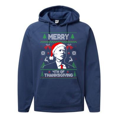 Santa Joe Biden Merry Thanksgiving Ugly Christmas Sweater Gift Performance Fleece Hoodie