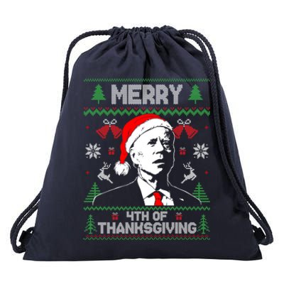 Santa Joe Biden Merry Thanksgiving Ugly Christmas Sweater Gift Drawstring Bag