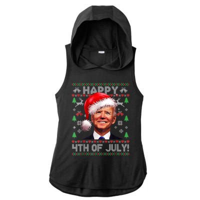 Santa Joe Biden Happy 4th Of July Ugly Christmas Sweater Ladies PosiCharge Tri-Blend Wicking Draft Hoodie Tank