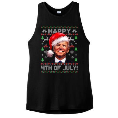 Santa Joe Biden Happy 4th Of July Ugly Christmas Sweater Ladies PosiCharge Tri-Blend Wicking Tank