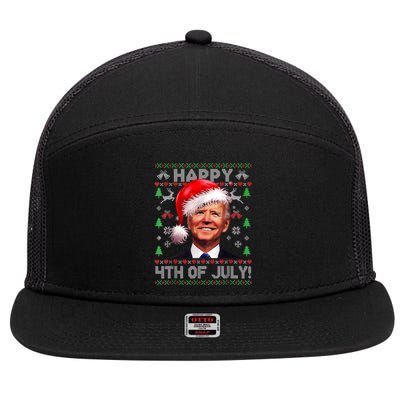 Santa Joe Biden Happy 4th Of July Ugly Christmas Sweater 7 Panel Mesh Trucker Snapback Hat