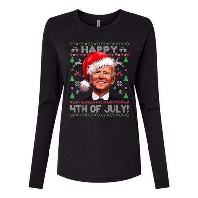 Santa Joe Biden Happy 4th Of July Ugly Christmas Sweater Womens Cotton Relaxed Long Sleeve T-Shirt