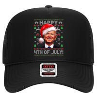 Santa Joe Biden Happy 4th Of July Ugly Christmas Sweater High Crown Mesh Back Trucker Hat