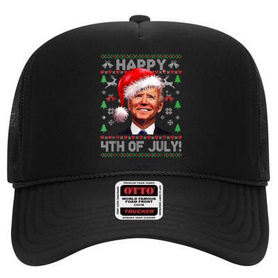 Santa Joe Biden Happy 4th Of July Ugly Christmas Sweater High Crown Mesh Back Trucker Hat