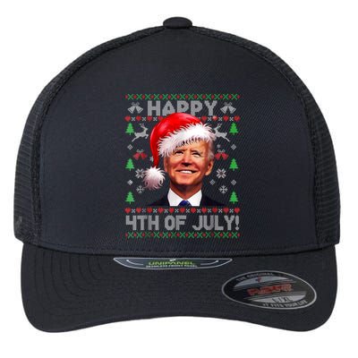 Santa Joe Biden Happy 4th Of July Ugly Christmas Sweater Flexfit Unipanel Trucker Cap