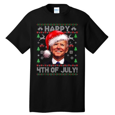 Santa Joe Biden Happy 4th Of July Ugly Christmas Sweater Tall T-Shirt