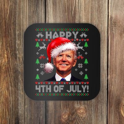 Santa Joe Biden Happy 4th Of July Ugly Christmas Sweater Coaster