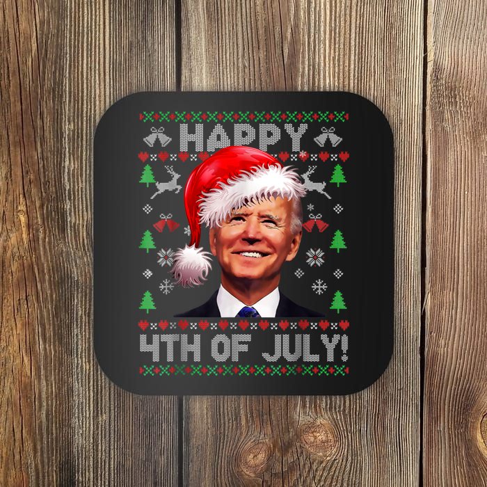 Santa Joe Biden Happy 4th Of July Ugly Christmas Sweater Coaster