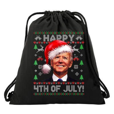 Santa Joe Biden Happy 4th Of July Ugly Christmas Sweater Drawstring Bag