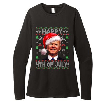 Santa Joe Biden Happy 4th Of July Ugly Christmas Sweater Womens CVC Long Sleeve Shirt