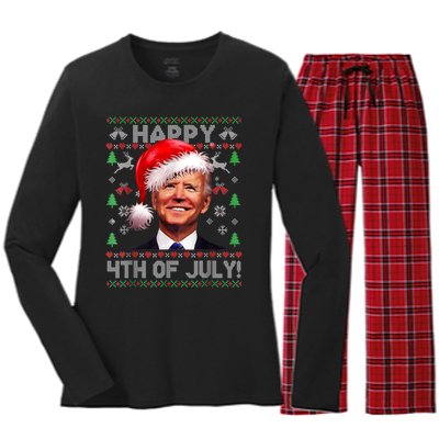 Santa Joe Biden Happy 4th Of July Ugly Christmas Sweater Women's Long Sleeve Flannel Pajama Set 