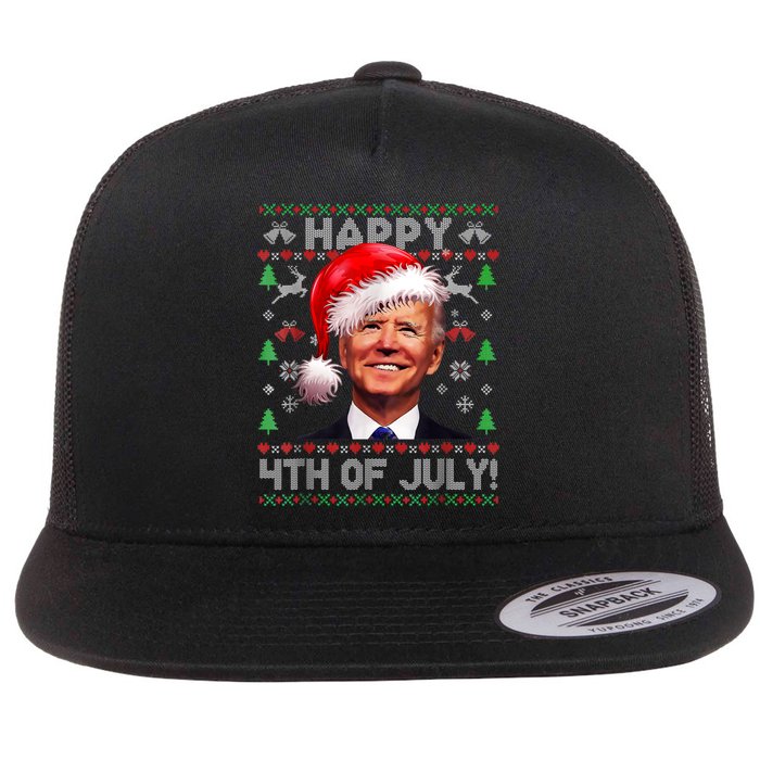 Santa Joe Biden Happy 4th Of July Ugly Christmas Sweater Flat Bill Trucker Hat