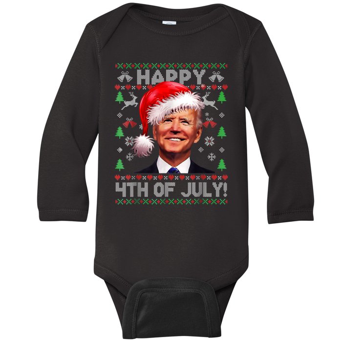 Santa Joe Biden Happy 4th Of July Ugly Christmas Sweater Baby Long Sleeve Bodysuit