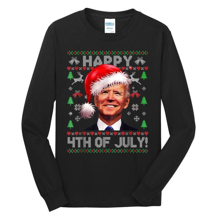 Santa Joe Biden Happy 4th Of July Ugly Christmas Sweater Tall Long Sleeve T-Shirt