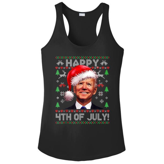 Santa Joe Biden Happy 4th Of July Ugly Christmas Sweater Ladies PosiCharge Competitor Racerback Tank