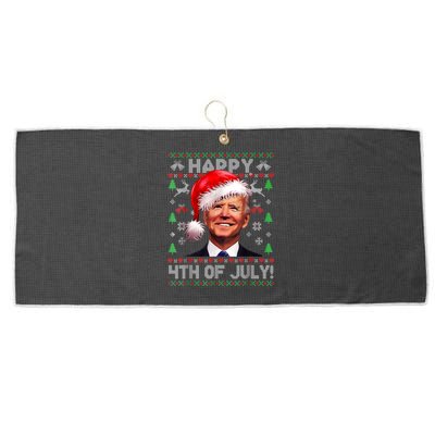 Santa Joe Biden Happy 4th Of July Ugly Christmas Sweater Large Microfiber Waffle Golf Towel