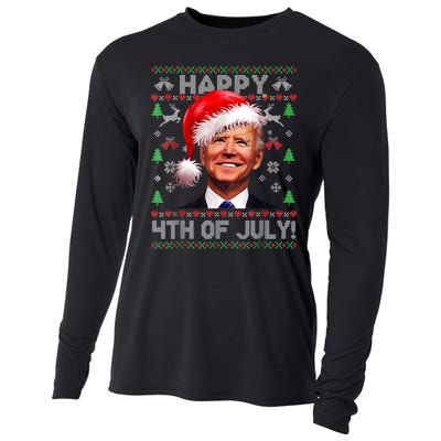 Santa Joe Biden Happy 4th Of July Ugly Christmas Sweater Cooling Performance Long Sleeve Crew