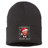 Santa Joe Biden Happy 4th Of July Ugly Christmas Sweater Sustainable Knit Beanie