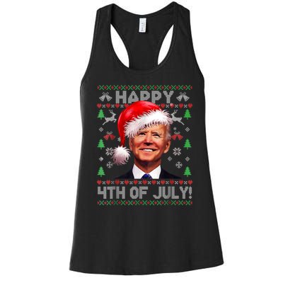 Santa Joe Biden Happy 4th Of July Ugly Christmas Sweater Women's Racerback Tank