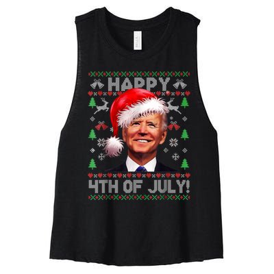 Santa Joe Biden Happy 4th Of July Ugly Christmas Sweater Women's Racerback Cropped Tank