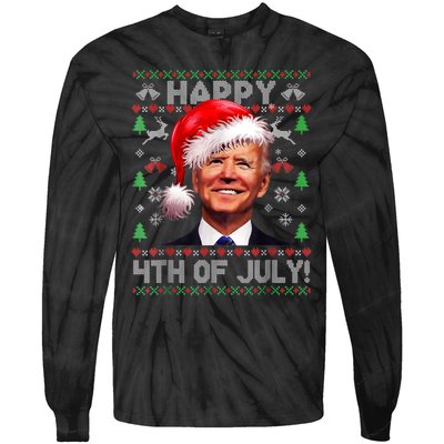 Santa Joe Biden Happy 4th Of July Ugly Christmas Sweater Tie-Dye Long Sleeve Shirt