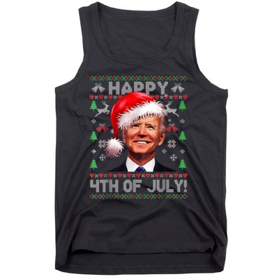 Santa Joe Biden Happy 4th Of July Ugly Christmas Sweater Tank Top