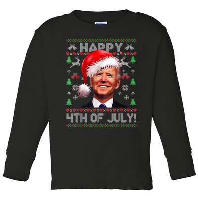 Santa Joe Biden Happy 4th Of July Ugly Christmas Sweater Toddler Long Sleeve Shirt