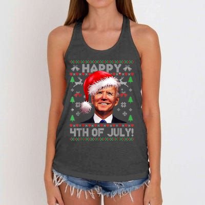 Santa Joe Biden Happy 4th Of July Ugly Christmas Sweater Women's Knotted Racerback Tank