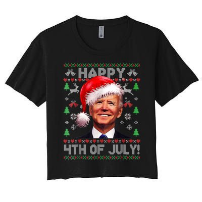 Santa Joe Biden Happy 4th Of July Ugly Christmas Sweater Women's Crop Top Tee