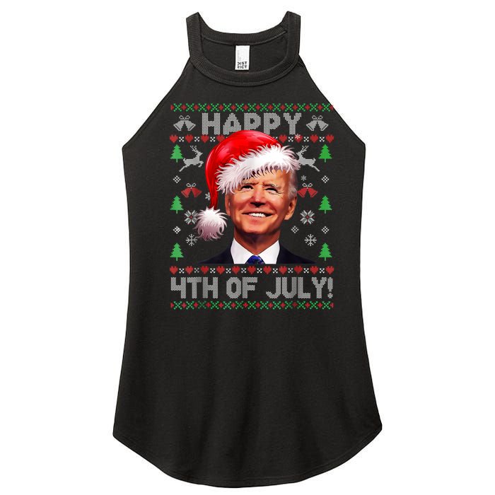 Santa Joe Biden Happy 4th Of July Ugly Christmas Sweater Women's Perfect Tri Rocker Tank