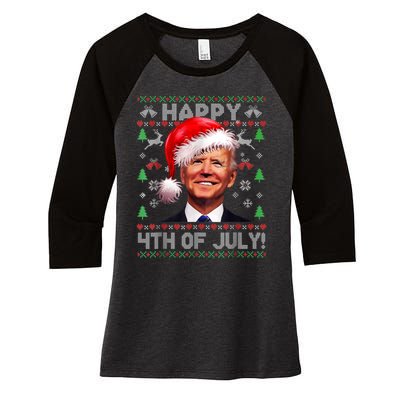 Santa Joe Biden Happy 4th Of July Ugly Christmas Sweater Women's Tri-Blend 3/4-Sleeve Raglan Shirt