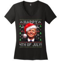 Santa Joe Biden Happy 4th Of July Ugly Christmas Sweater Women's V-Neck T-Shirt