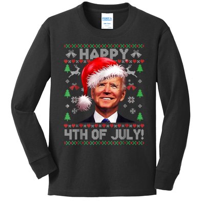 Santa Joe Biden Happy 4th Of July Ugly Christmas Sweater Kids Long Sleeve Shirt