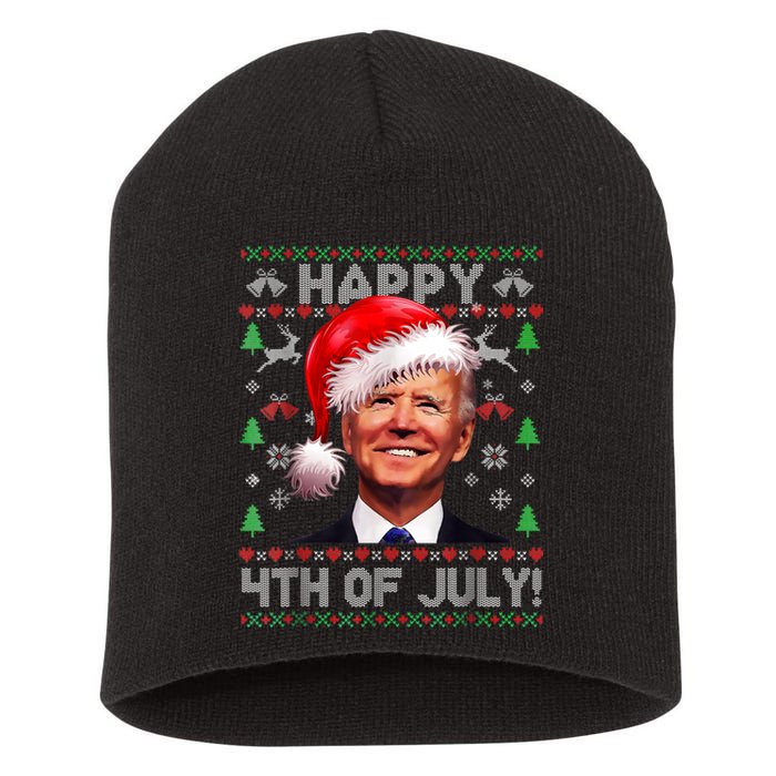 Santa Joe Biden Happy 4th Of July Ugly Christmas Sweater Short Acrylic Beanie