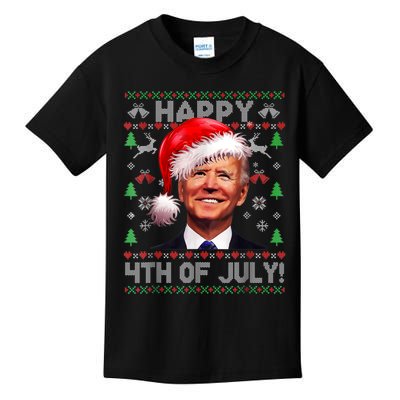 Santa Joe Biden Happy 4th Of July Ugly Christmas Sweater Kids T-Shirt