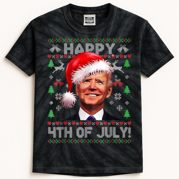 Santa Joe Biden Happy 4th Of July Ugly Christmas Sweater Kids Tie-Dye T-Shirt