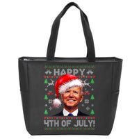 Santa Joe Biden Happy 4th Of July Ugly Christmas Sweater Zip Tote Bag