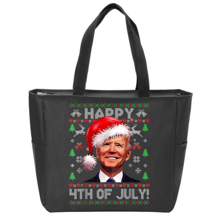 Santa Joe Biden Happy 4th Of July Ugly Christmas Sweater Zip Tote Bag