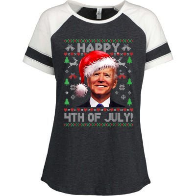 Santa Joe Biden Happy 4th Of July Ugly Christmas Sweater Enza Ladies Jersey Colorblock Tee